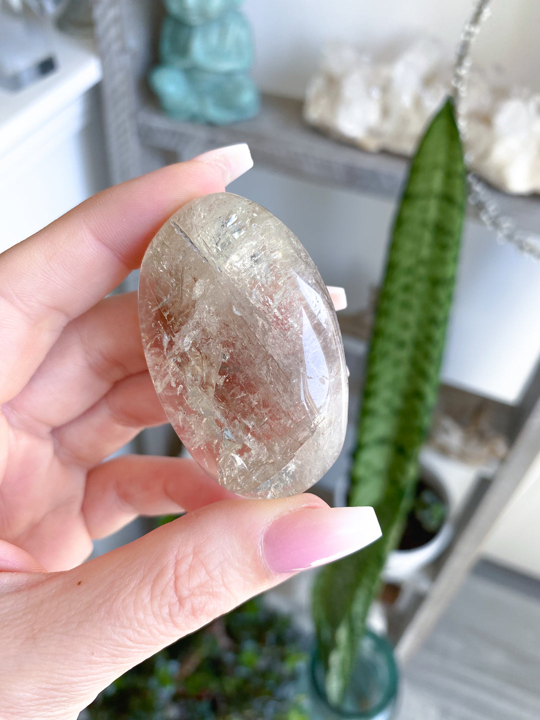 Dimensional Small Natural Citrine Palm Stone #4 - Rainbows