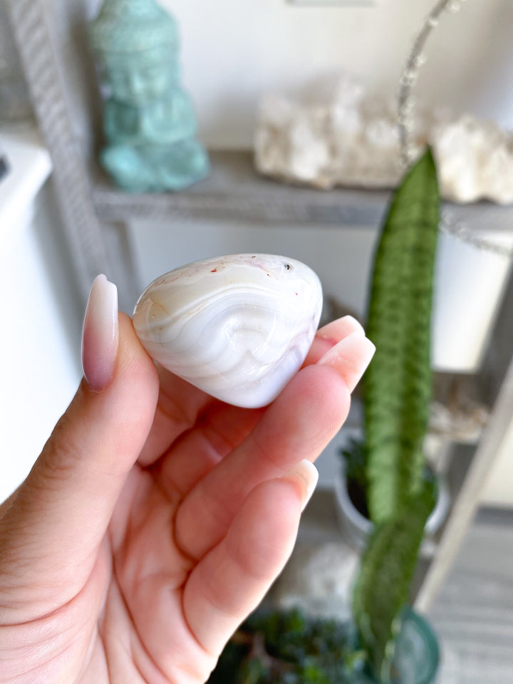 White Botswana Agate Pebble w/ Green Inclusion 