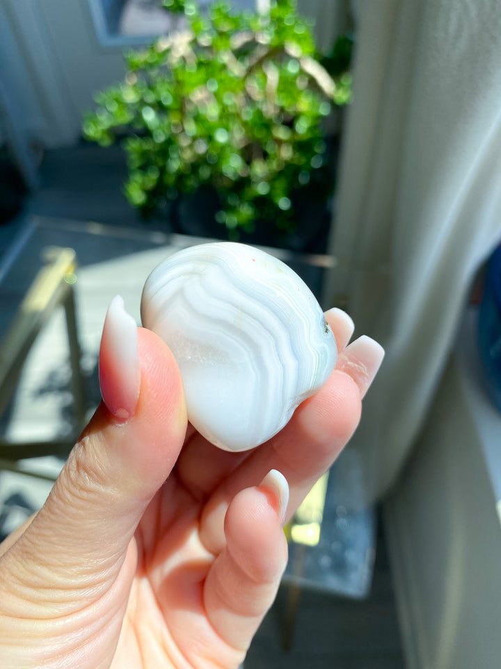 White Botswana Agate Pebble w/ Green Inclusion 