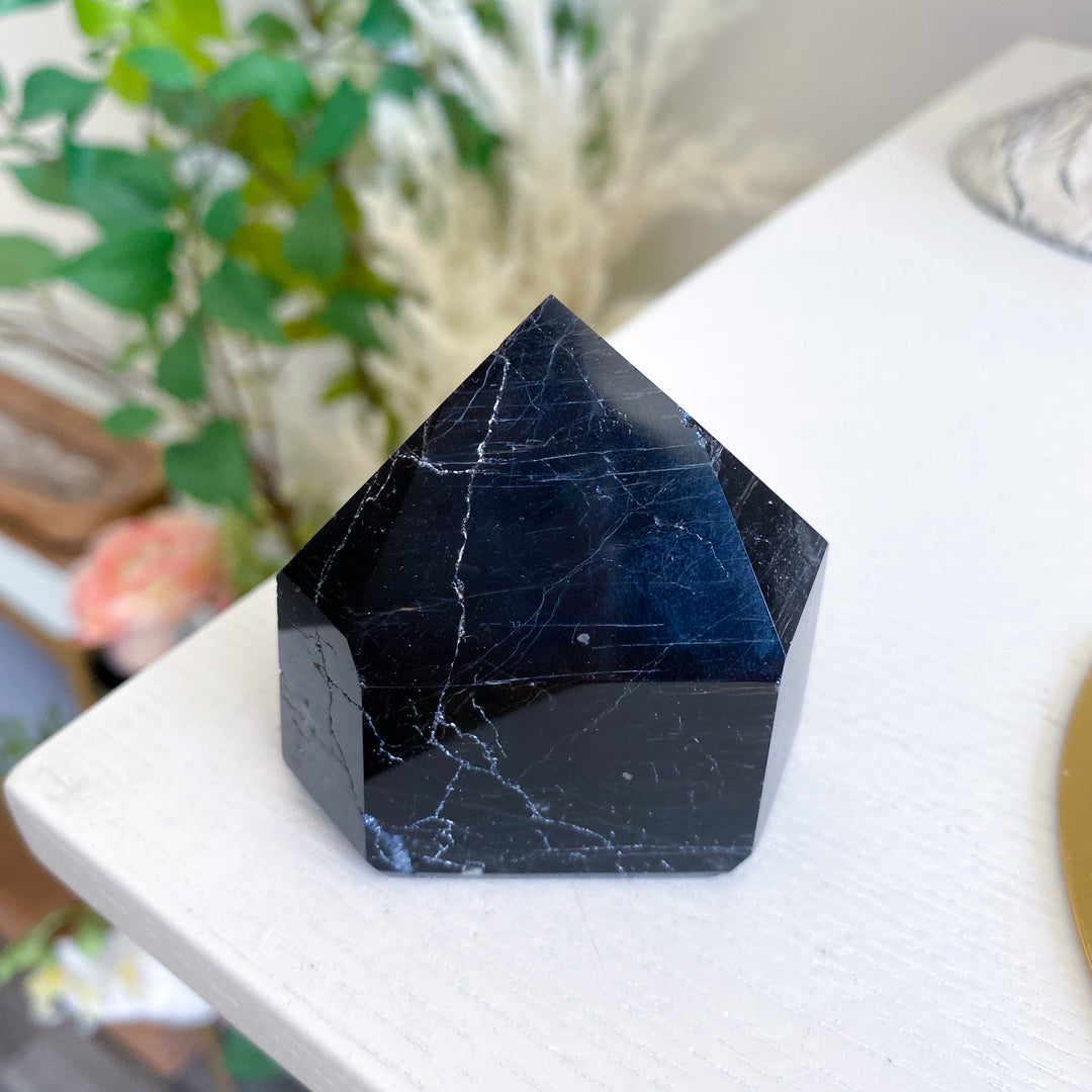 Six Sided Polished Black Tourmaline Tower 