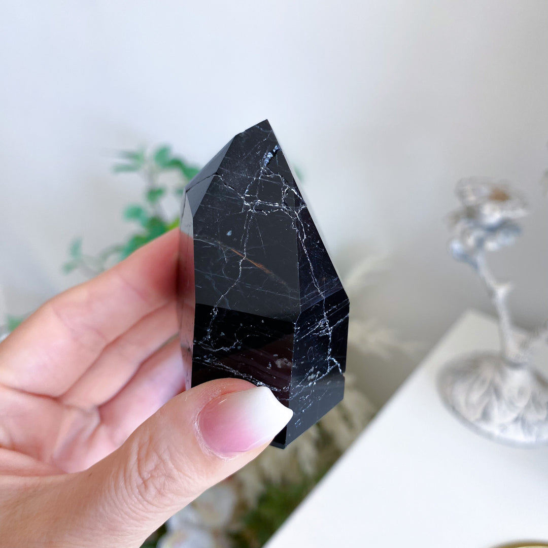 Six Sided Polished Black Tourmaline Tower 