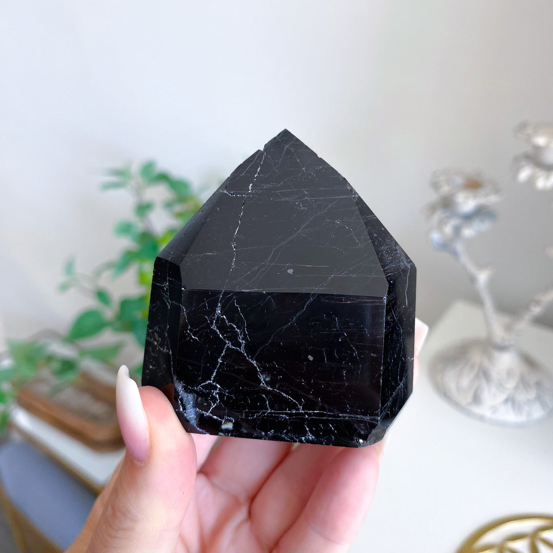 Six Sided Polished Black Tourmaline Tower 