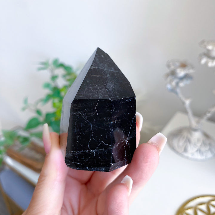 Six Sided Polished Black Tourmaline Tower 