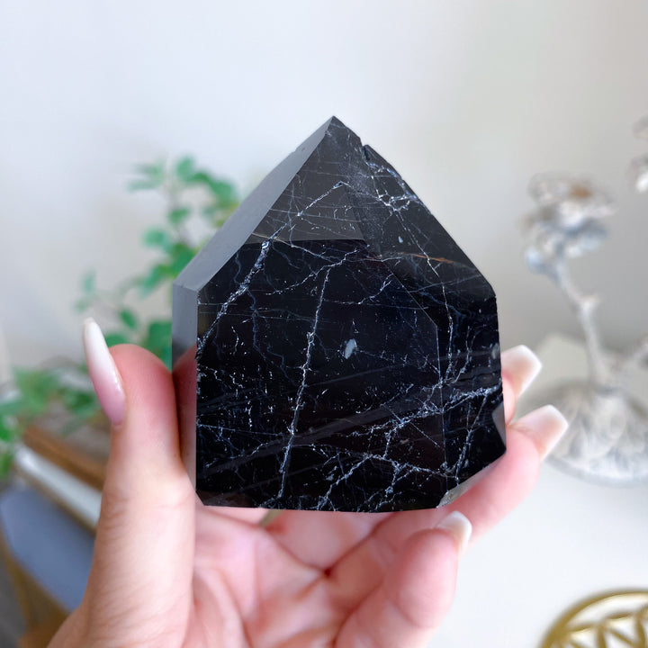 Six Sided Polished Black Tourmaline Tower 