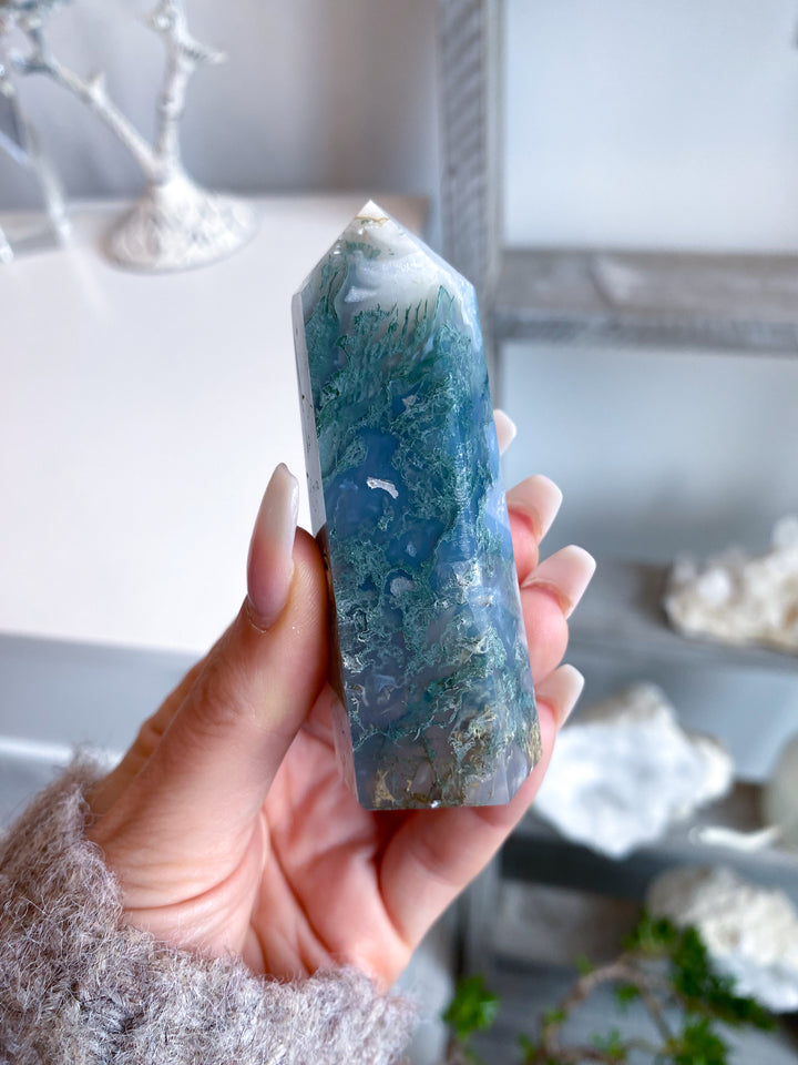 Beautiful Moss Agate Tower #6