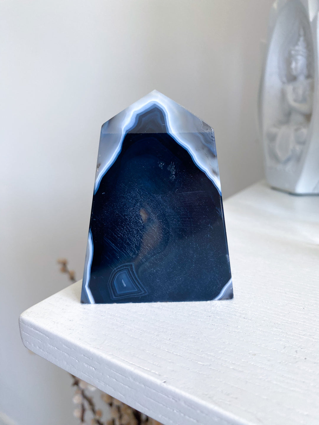 Black Agate Standing Slice Tower 