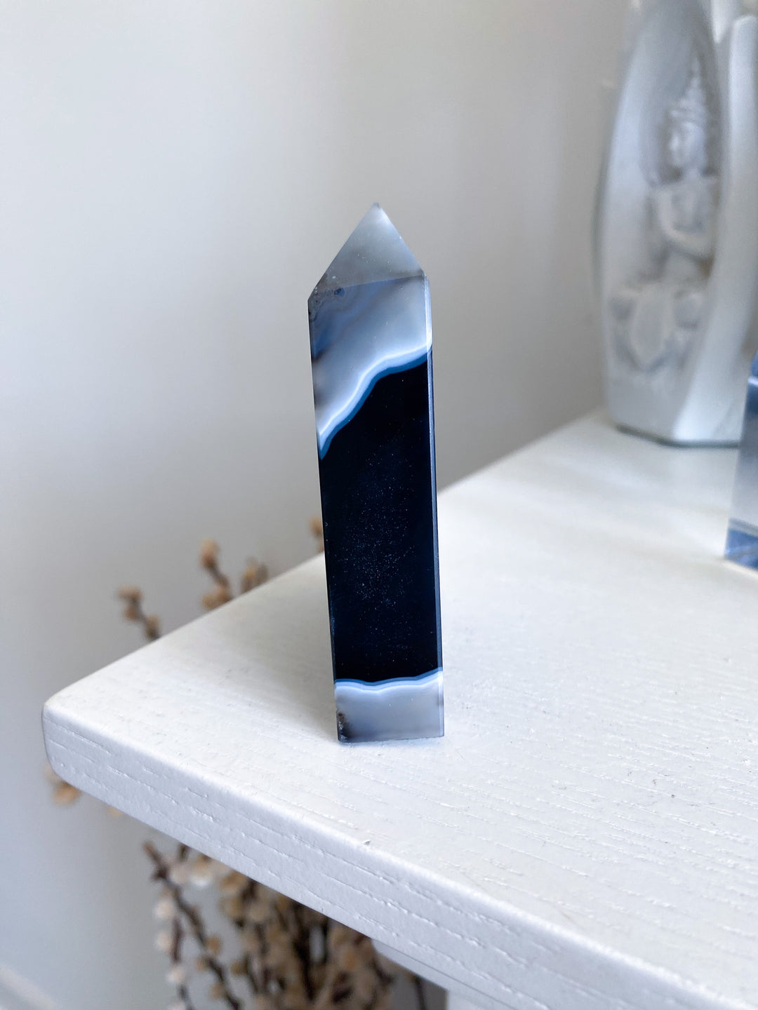 Black Agate Standing Slice Tower 