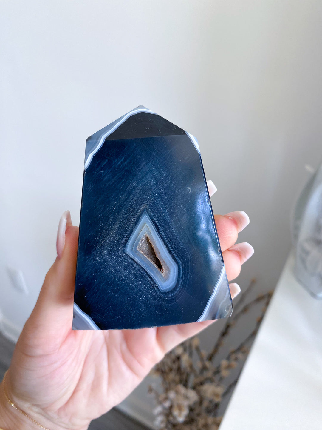 Black Agate Standing Slice Tower 