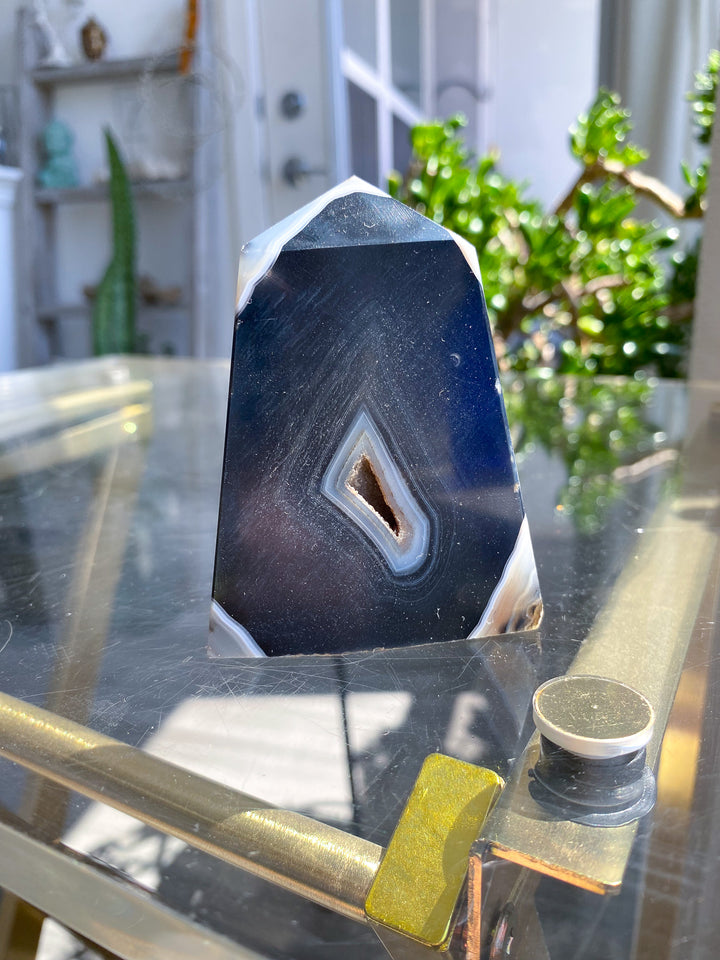 Black Agate Standing Slice Tower 