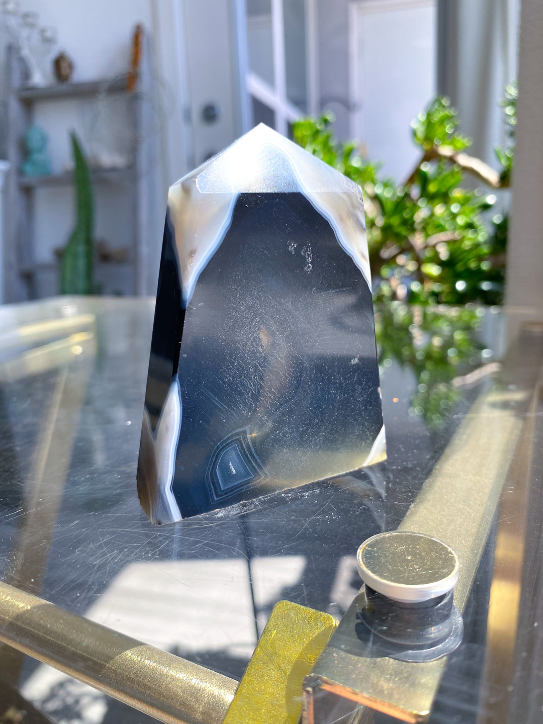 Black Agate Standing Slice Tower 