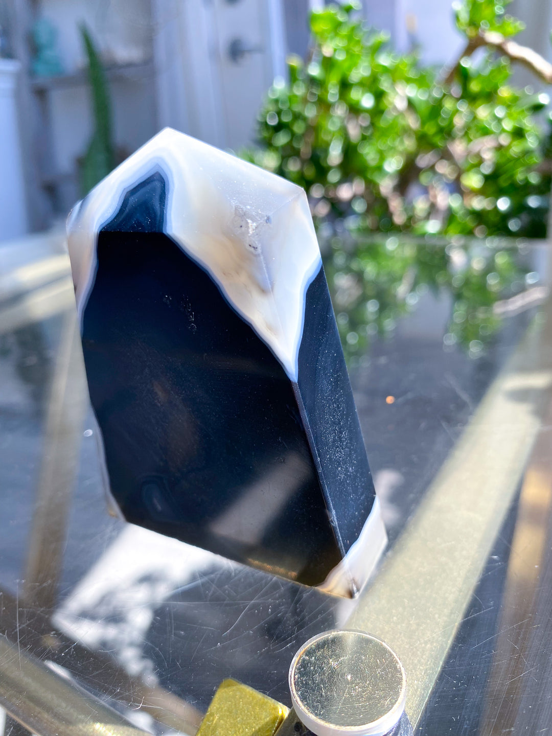 Black Agate Standing Slice Tower 