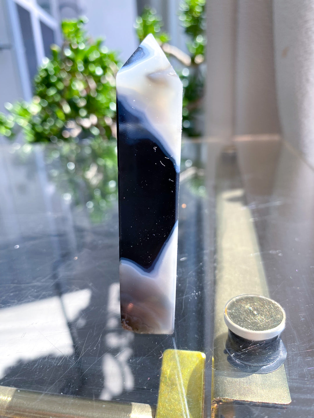 Black Agate Standing Slice Tower 