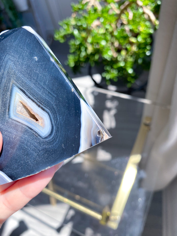 Black Agate Standing Slice Tower 