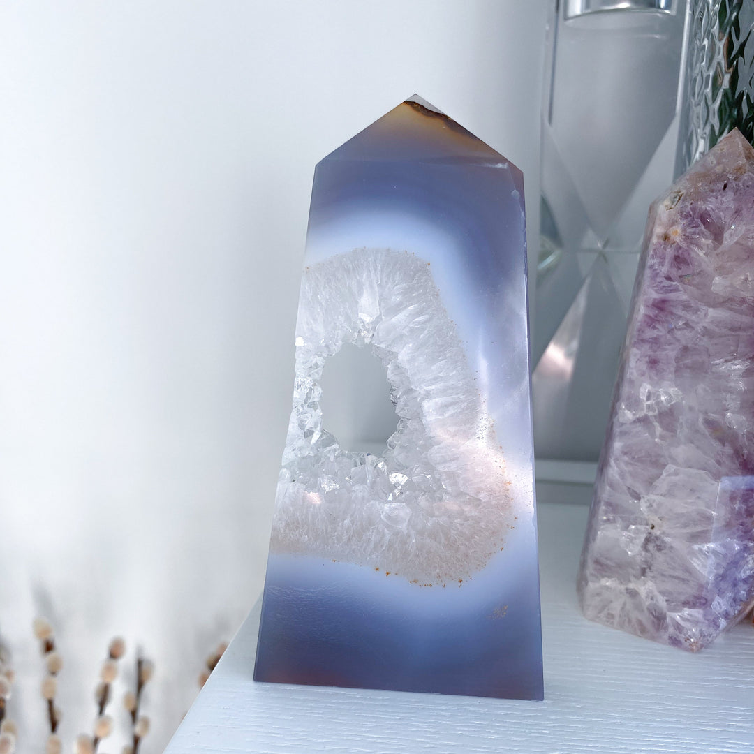 Gray Druzy Agate and Quartz Slice #2