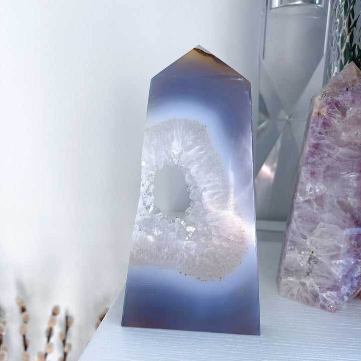 Gray Druzy Agate and Quartz Slice #2