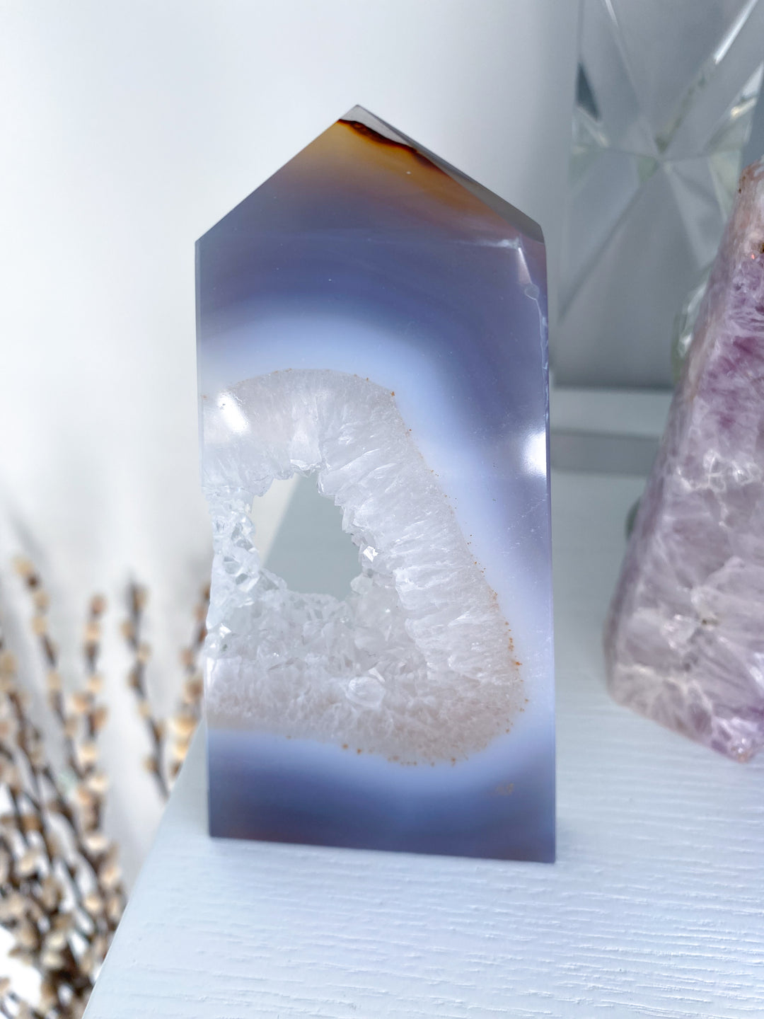 Gray Druzy Agate and Quartz Slice #2
