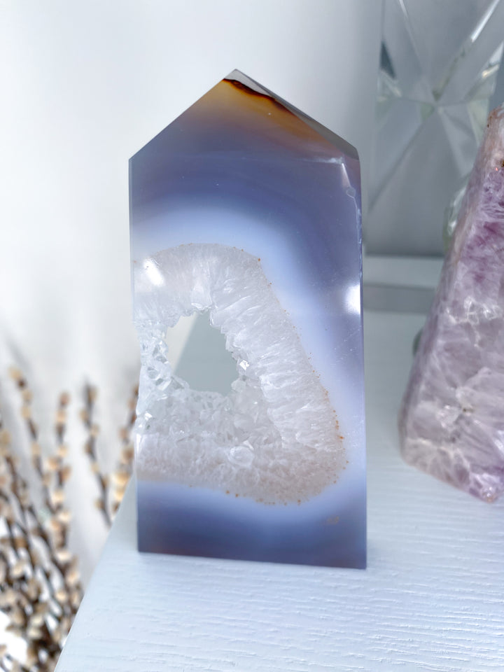 Gray Druzy Agate and Quartz Slice #2