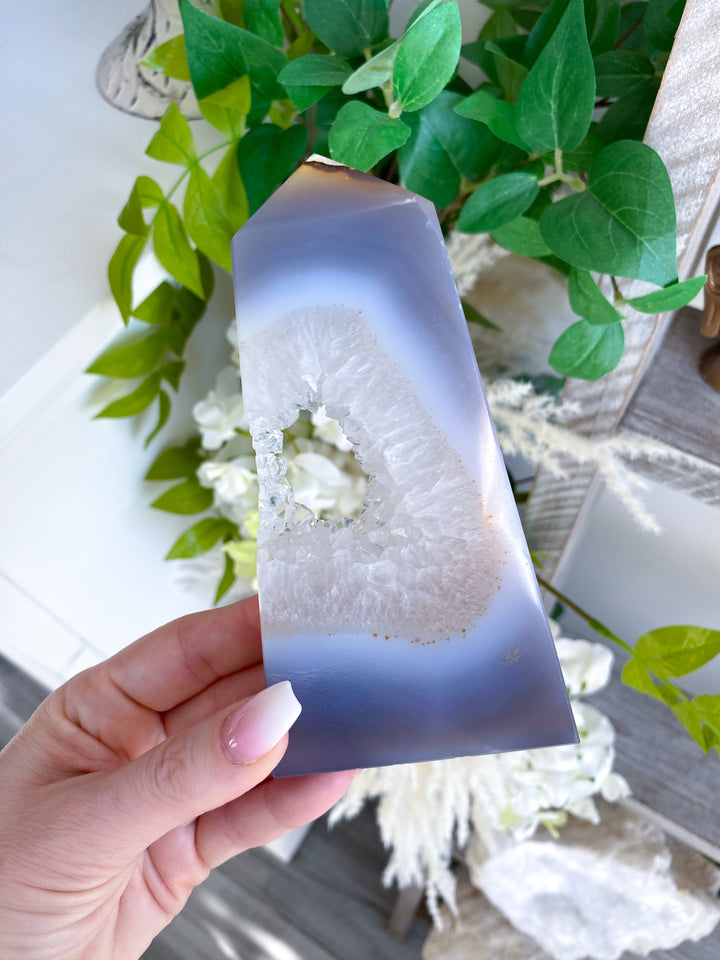 Gray Druzy Agate and Quartz Slice #2