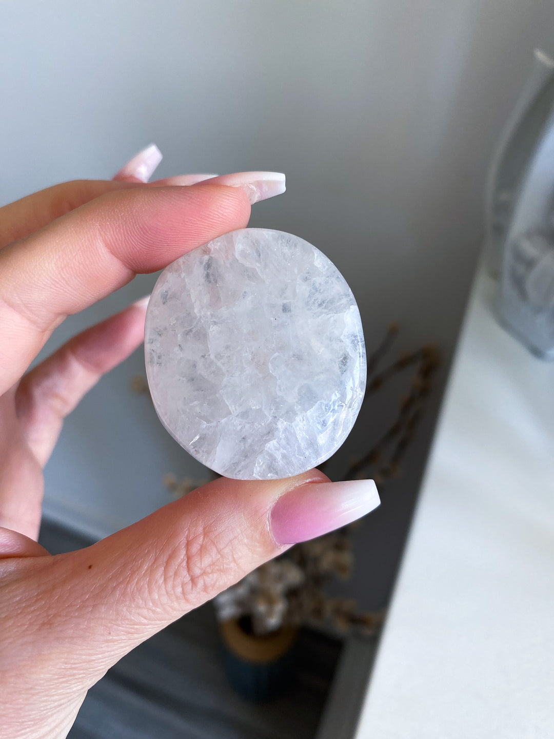 XSmall Pink Amethyst in Quartz Palm Stone 