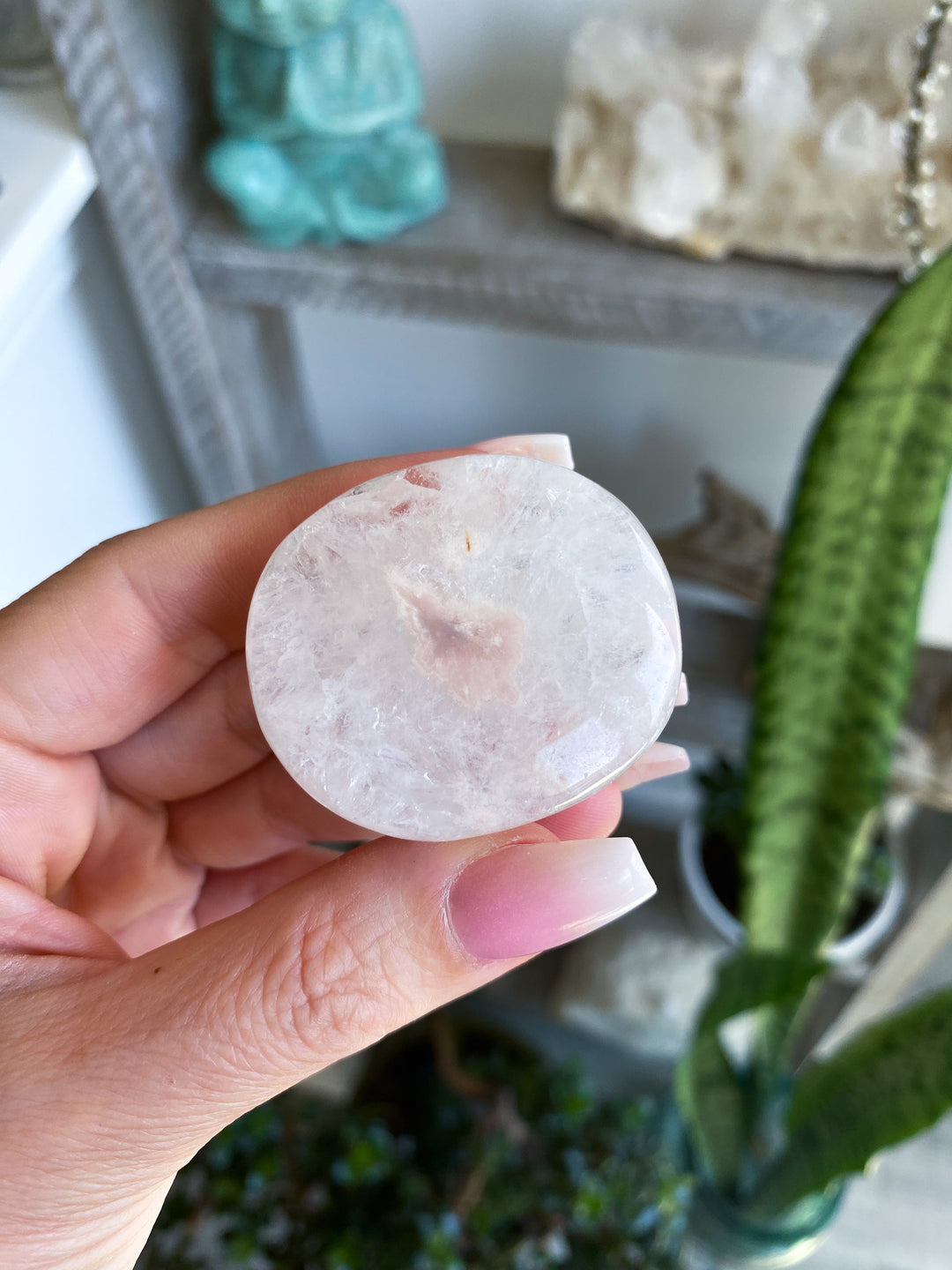 XSmall Pink Amethyst in Quartz Palm Stone 