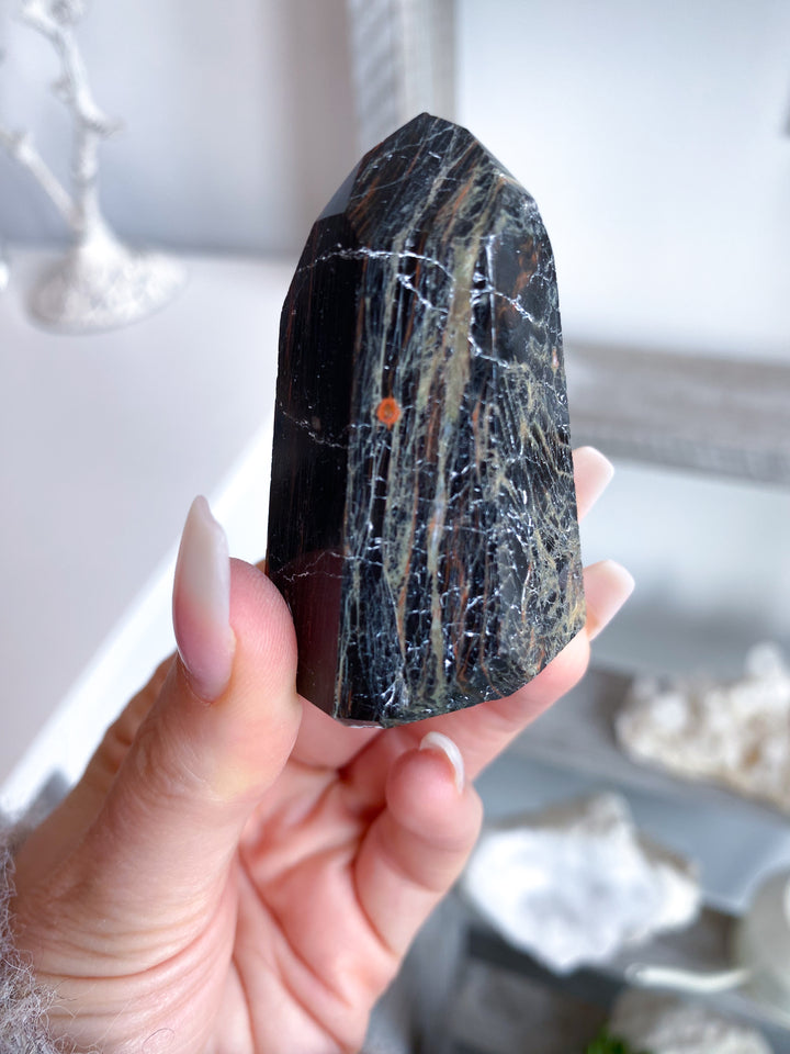 Black Tourmaline with Hematite Tower #4