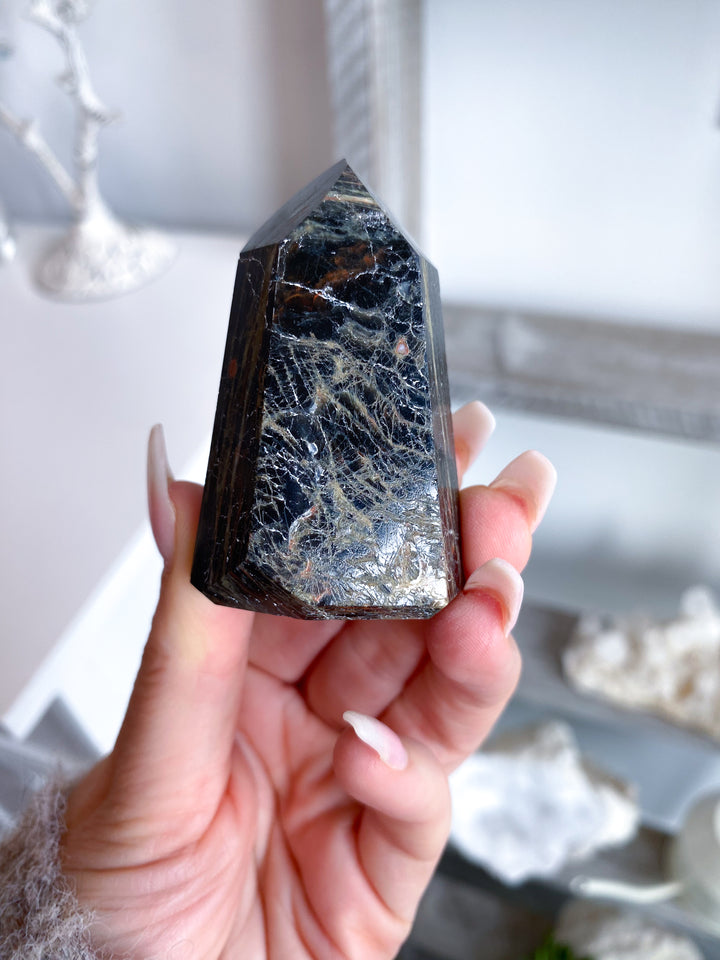 Black Tourmaline with Hematite Tower #4