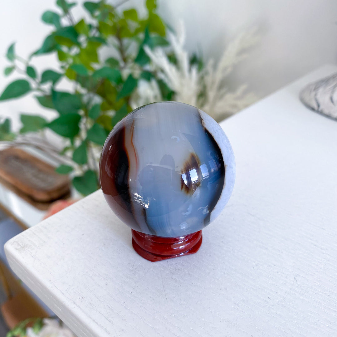 Small Red, Black &amp; White Agate Sphere 