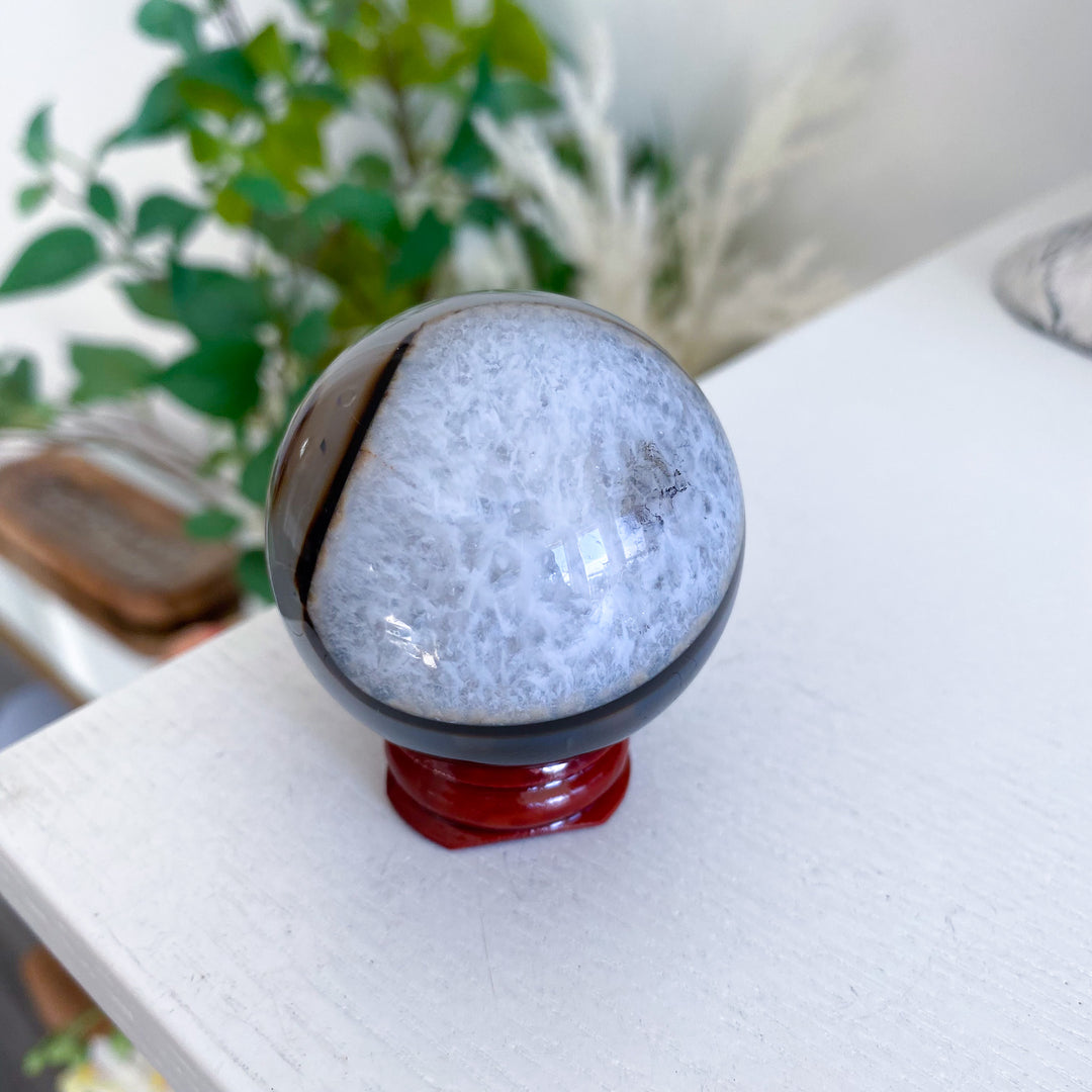 Small Red, Black &amp; White Agate Sphere 