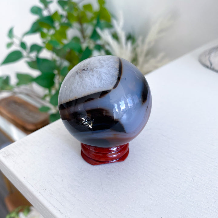 Small Red, Black &amp; White Agate Sphere 
