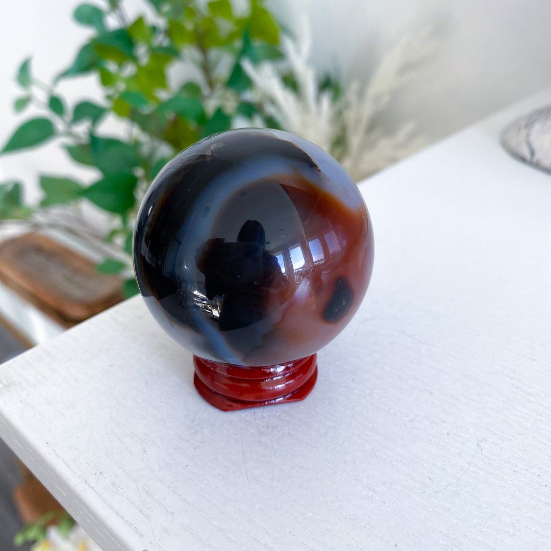 Small Red, Black &amp; White Agate Sphere 