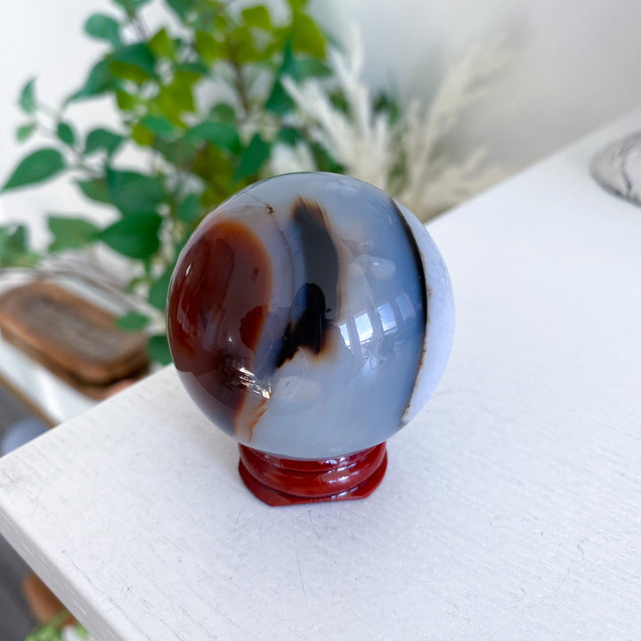 Small Red, Black &amp; White Agate Sphere 