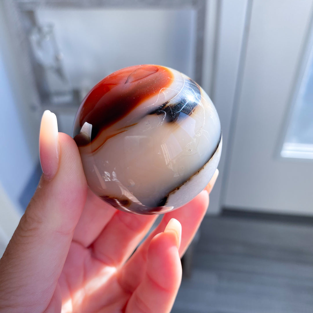 Small Red, Black &amp; White Agate Sphere 