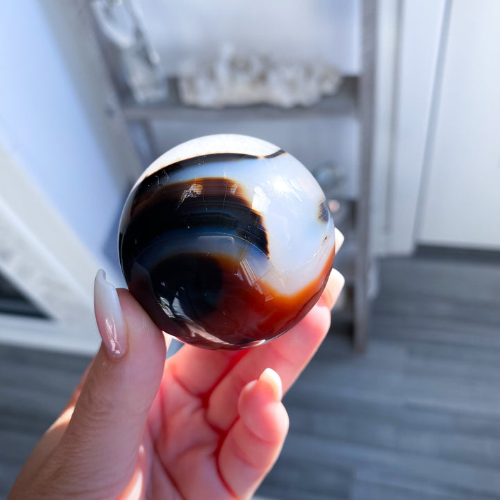 Small Red, Black &amp; White Agate Sphere 