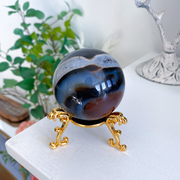 Lightning Stripe Black &amp; Red Agate Sphere 