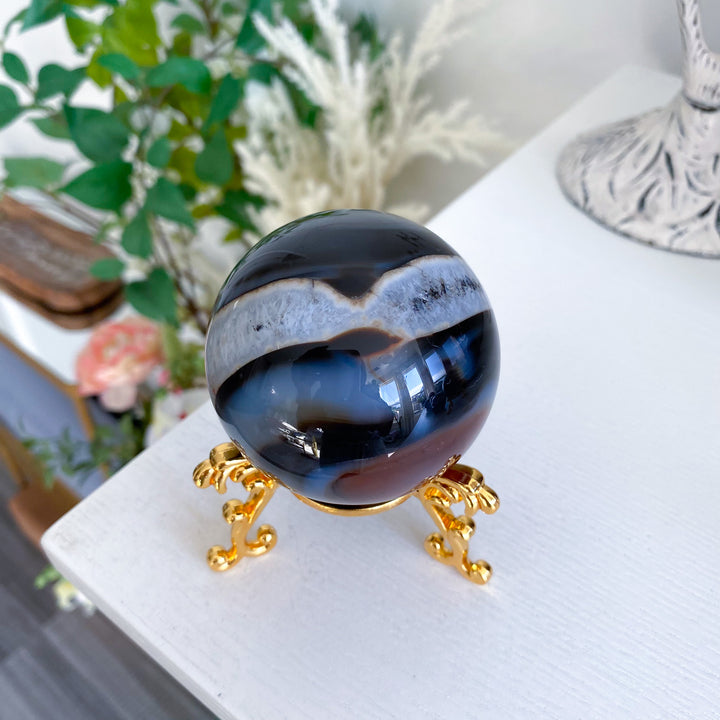 Lightning Stripe Black &amp; Red Agate Sphere 