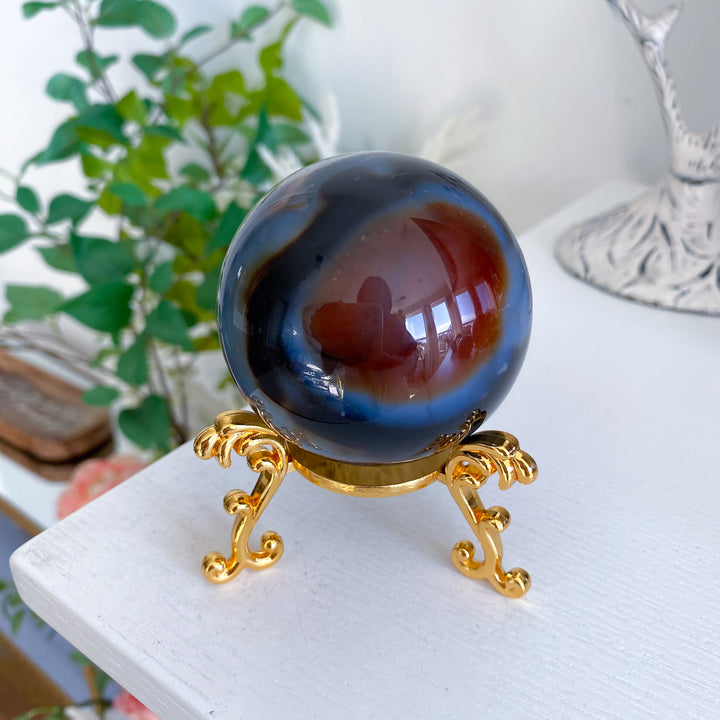Lightning Stripe Black &amp; Red Agate Sphere 