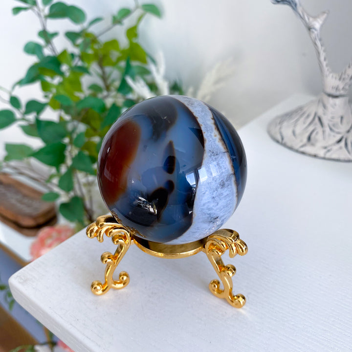 Lightning Stripe Black &amp; Red Agate Sphere 