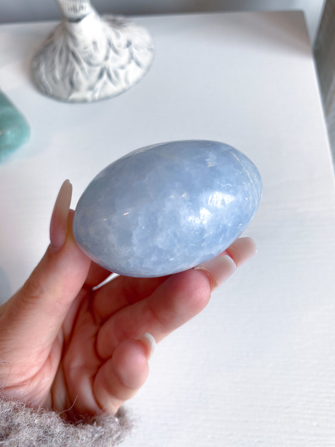 Large Rounded Blue Calcite Palm Stone #2