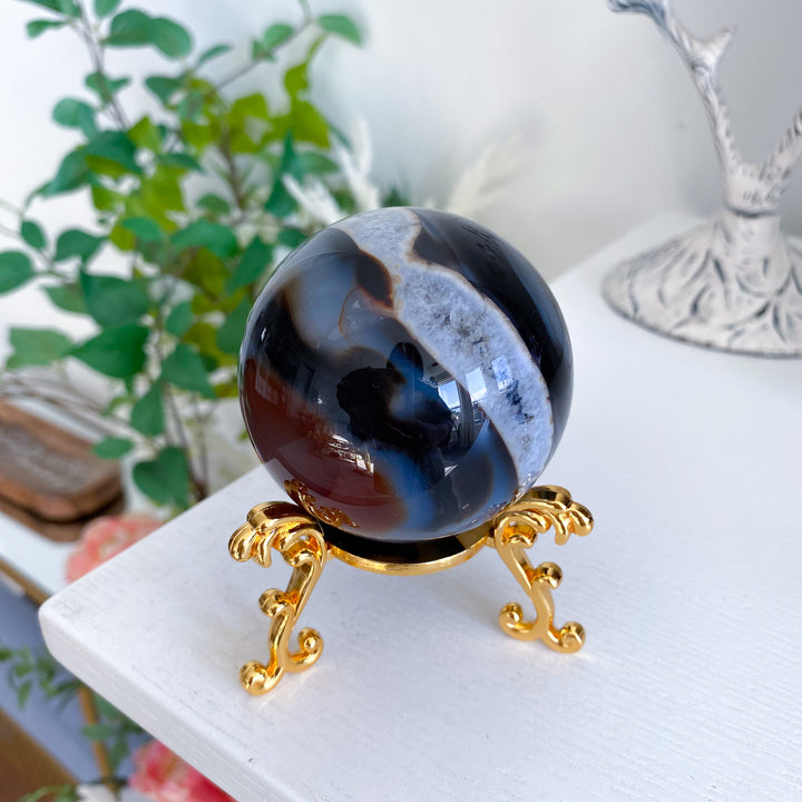 Lightning Stripe Black &amp; Red Agate Sphere 