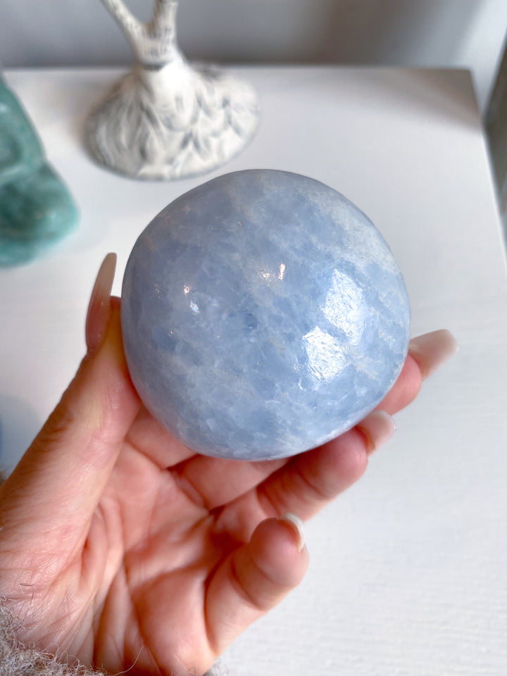Large Rounded Blue Calcite Palm Stone #2