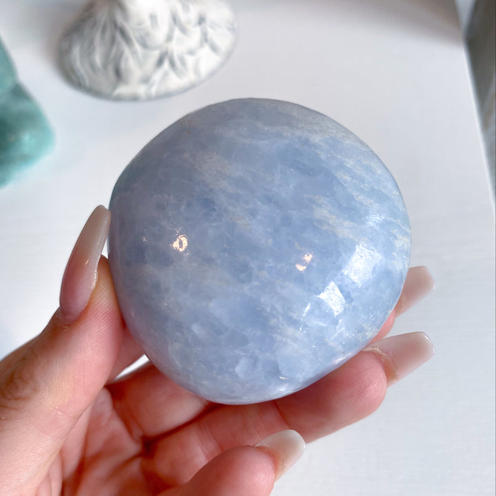 Large Rounded Blue Calcite Palm Stone #2