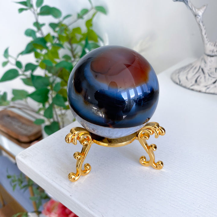 Lightning Stripe Black &amp; Red Agate Sphere 