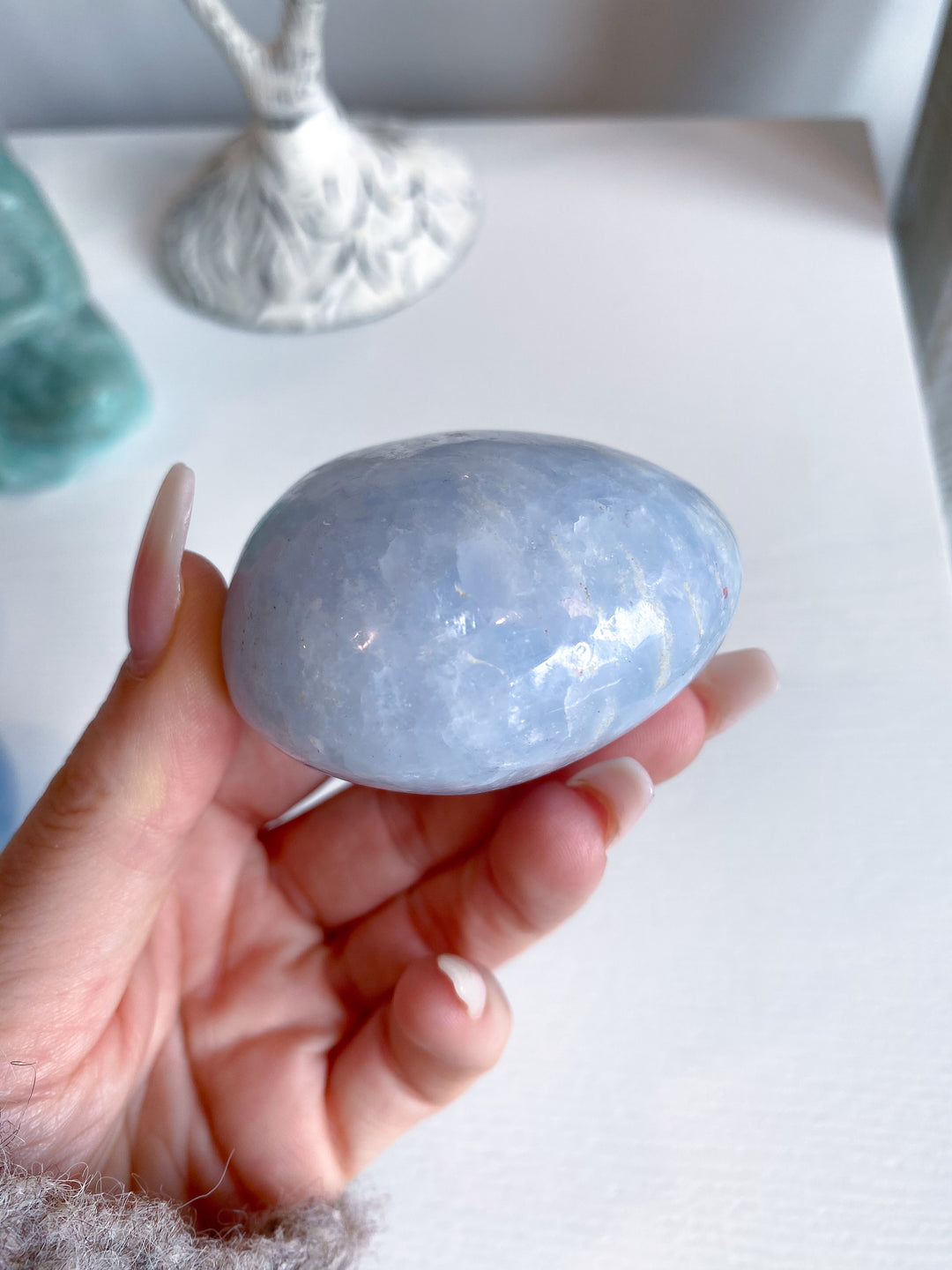 Large Rounded Blue Calcite Palm Stone #2
