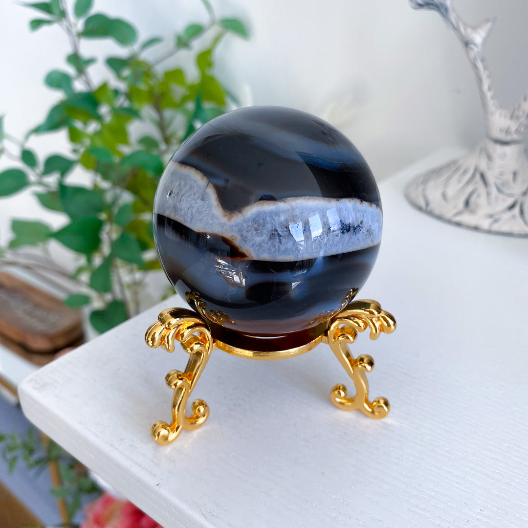 Lightning Stripe Black &amp; Red Agate Sphere 