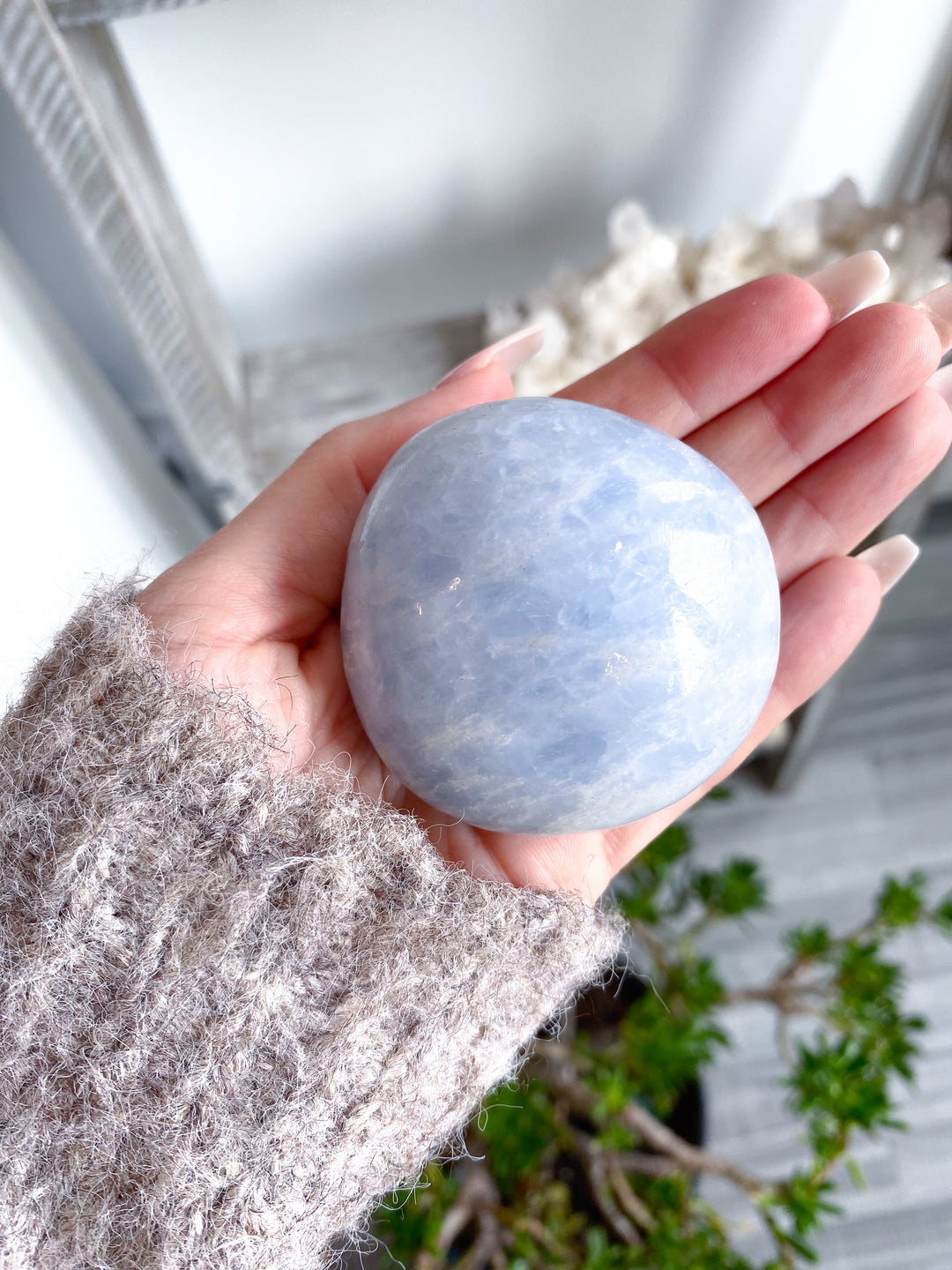 Large Rounded Blue Calcite Palm Stone #2