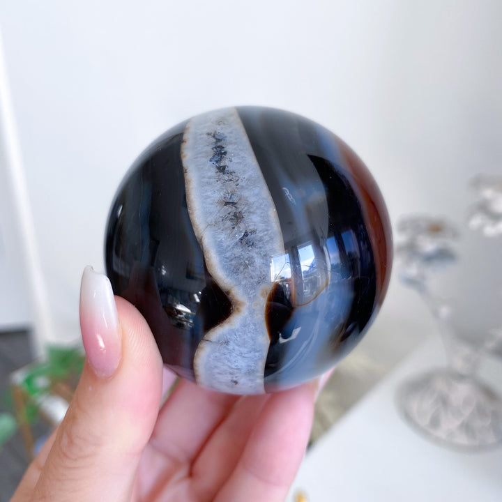 Lightning Stripe Black &amp; Red Agate Sphere 