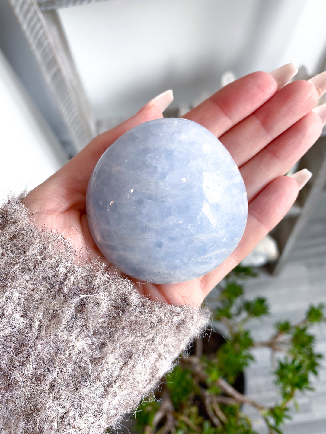 Large Rounded Blue Calcite Palm Stone #2