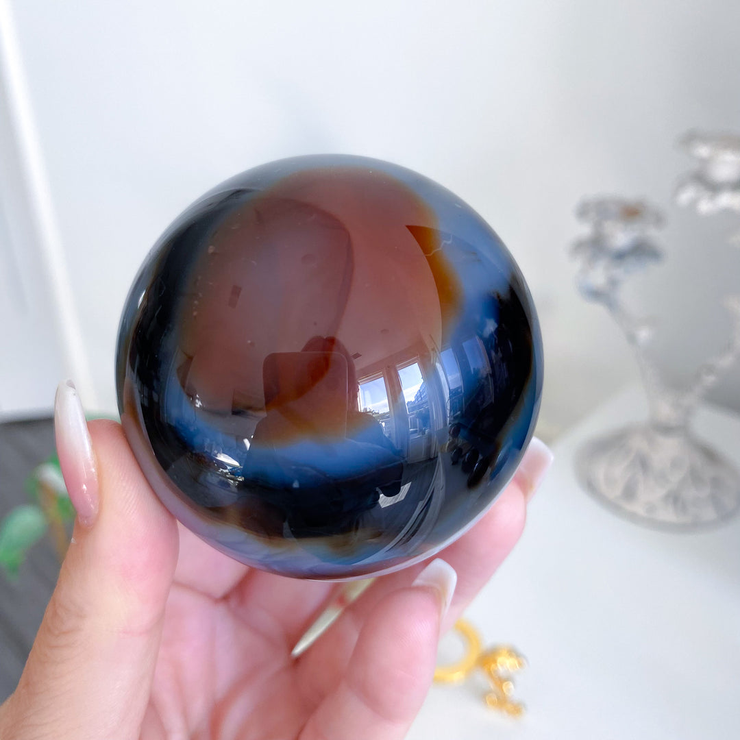 Lightning Stripe Black &amp; Red Agate Sphere 