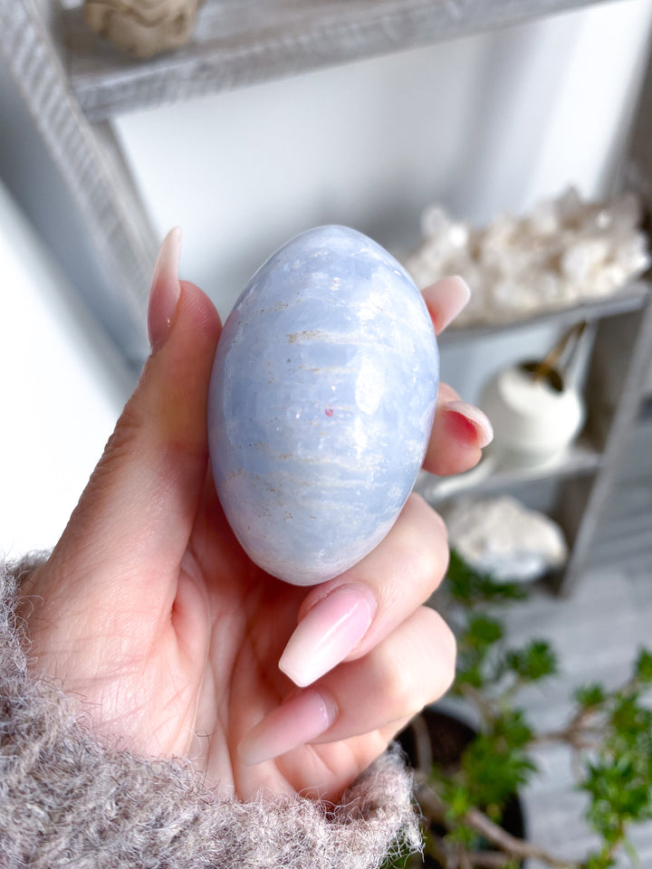 Large Rounded Blue Calcite Palm Stone #2