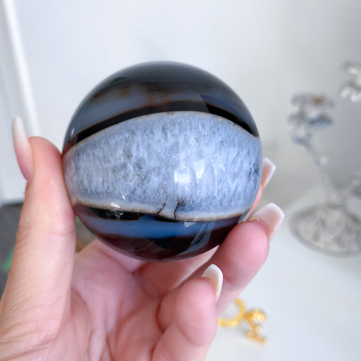 Lightning Stripe Black &amp; Red Agate Sphere 